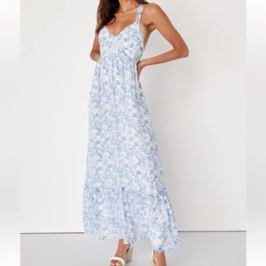 Lulus white floral print tie back maxi dress